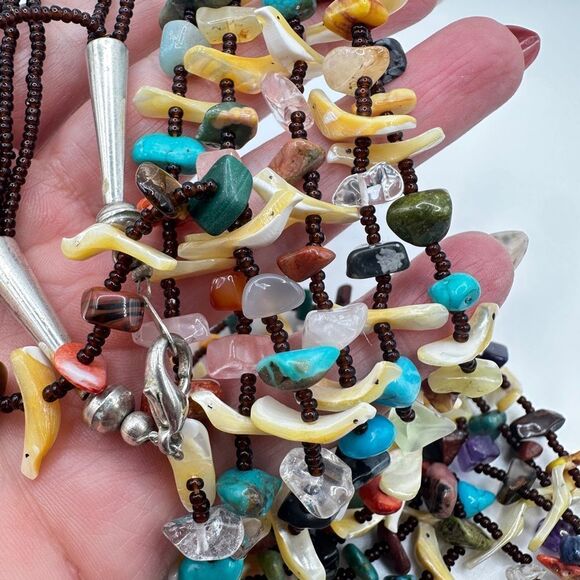 34" Zuni-style fetish, 3-strand, multi-chip stone and seed bead necklace! - Picture 8 of 12